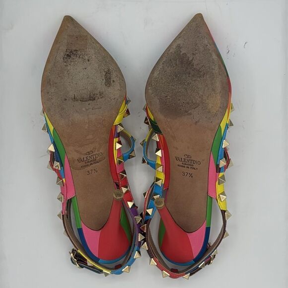 Valentino Garavani 1973 Rainbow Chevron Rockstud T-Strap Heels EU37.5/ US 7.5 - Picture 14 of 16